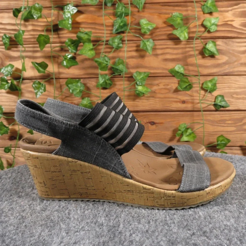 Skechers Cali Beverlee‎ Smitten Kitten Women's 7 Gray Fabric Wedge Sandals